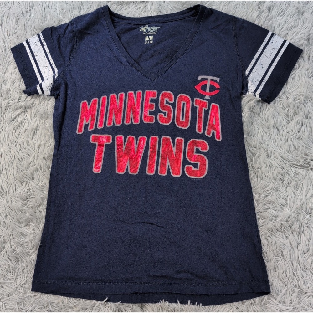 Minnesota Twins Shirt Womens M Blue Tee  Baseball MLB Athletic V Neck GIII 4 Her